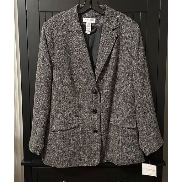 Sag Harbor Skirt Suit 16W Tweed Set NWT Black Gray Blazer Jacket Career Wear - Picture 2 of 12